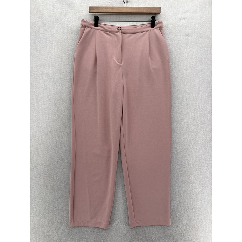 Good Luck Gem Crepe Dress Pants Womens L Pink Pleated Ankle Stretch Career NWT